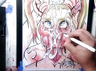 When She Manages to Fit Your Cock & Balls in Her Mouth at The Same Time - Cumshot Drawing Timelapse