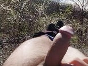 masturbation, utomhus, publik, amatör, creampie, juckande, pov, busig, exhibitionist