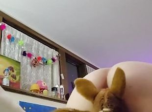 cute pudgy babygirl letting her plush toy deer soak in her sexy scents and wetness