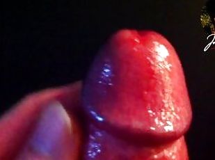Close-up POV on glans penis while jerking off on the edge of orgasm until cumming, moaning, playing