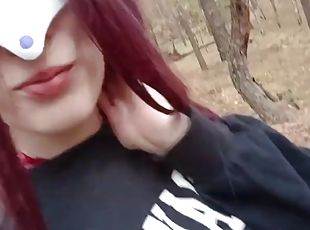 Horny babe caught in the woods and fucked doggy style